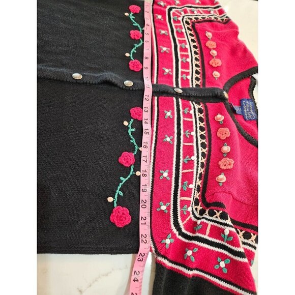 Willow Ridge Large Vintage 90's Rosebud Crochet Cardigan Sweater Red Cottagecore - Picture 9 of 12